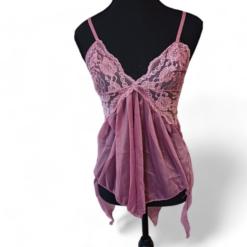 Lace Rose Pink Teddy Babydoll Lingerie with Matching Thong  Size S